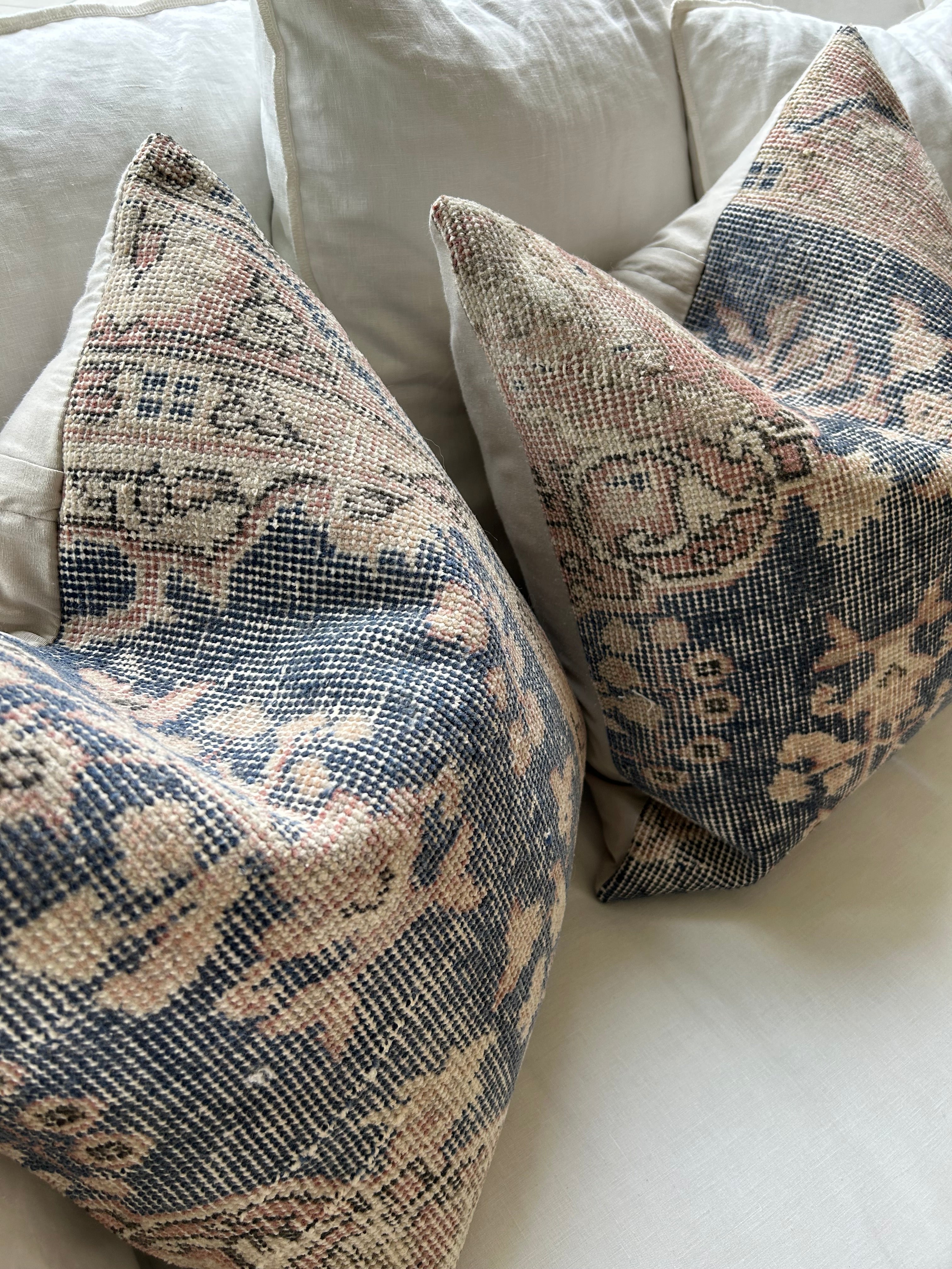 Pair of vintage cushions - navy and pink 50 x 50cm