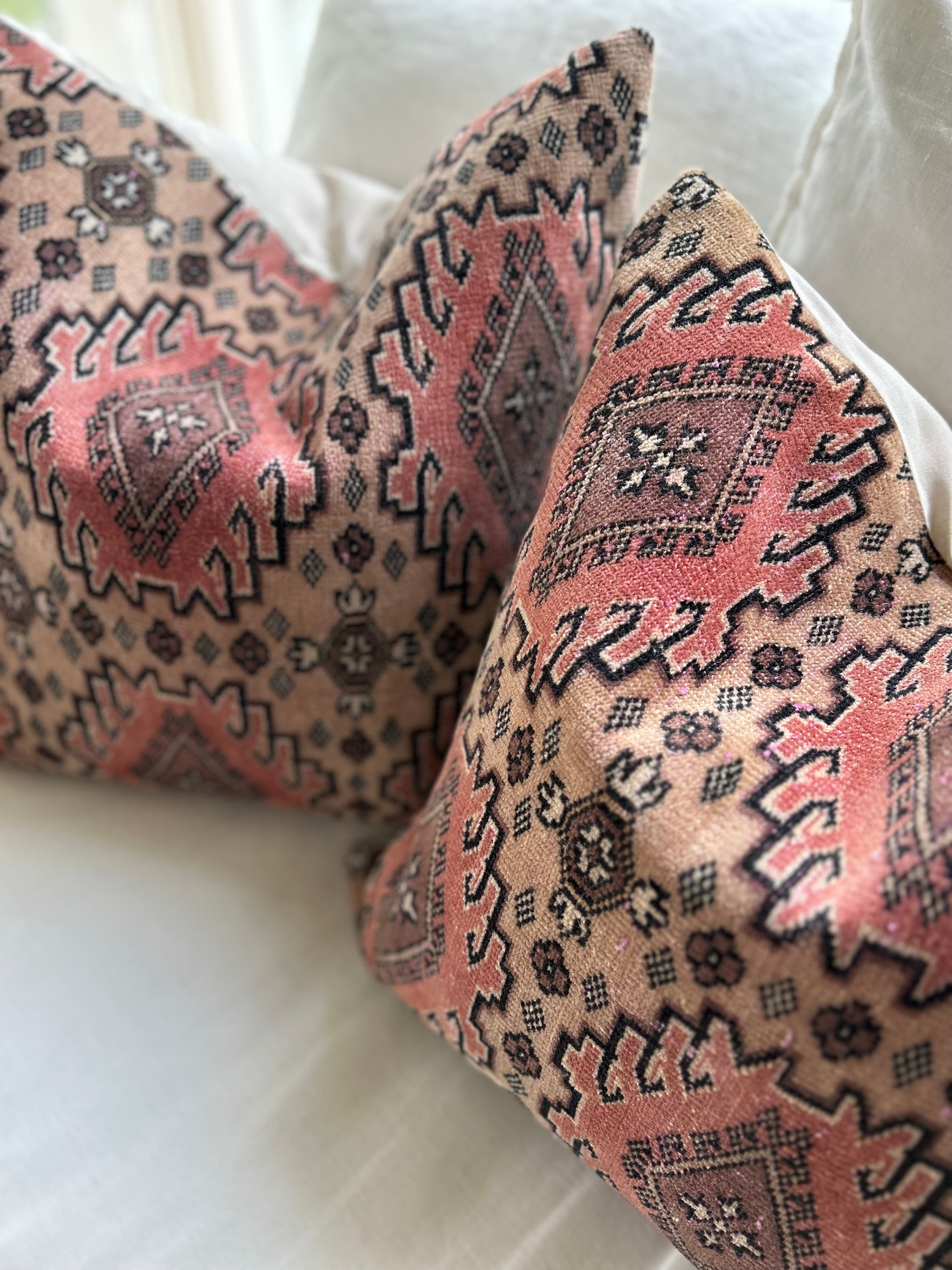 Pair of vintage cushions - browns and pinks 50 x 50cm