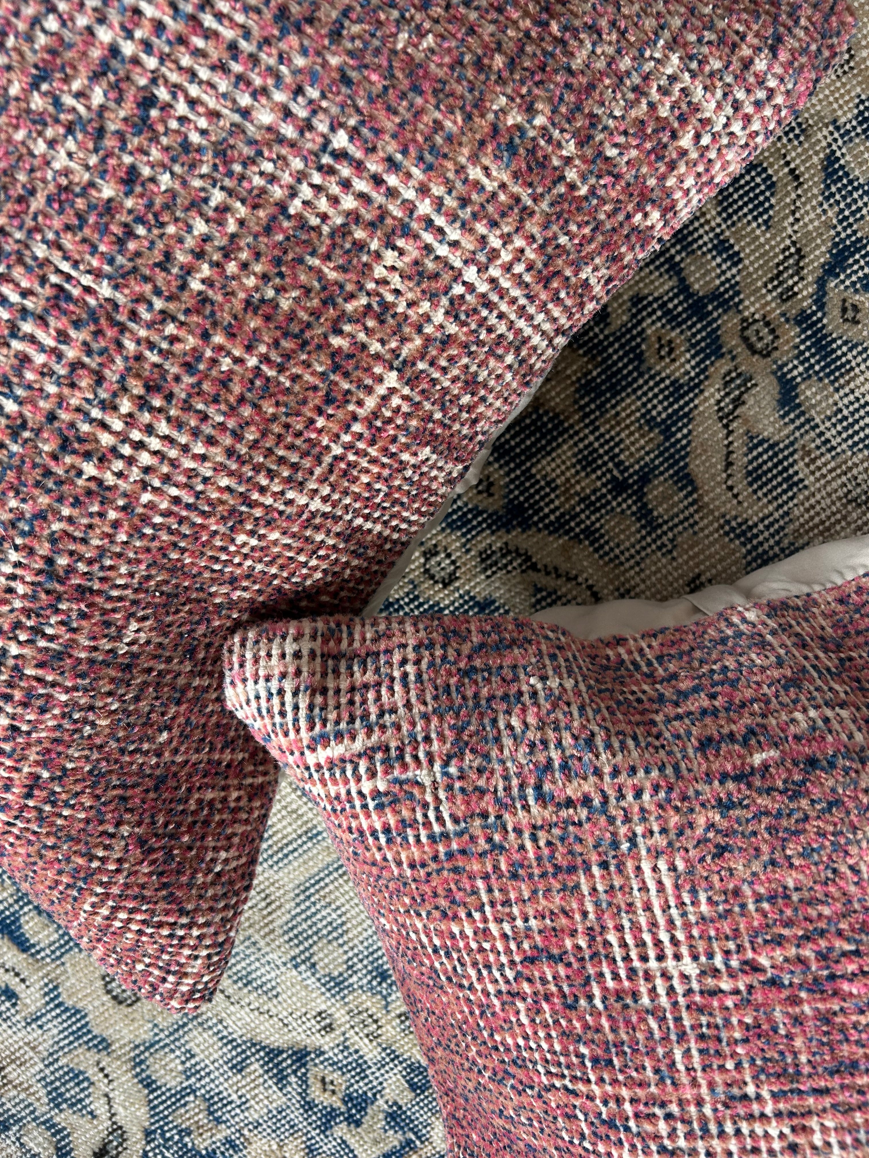 Pair of vintage cushions - deep raspberry and navy 50 x 50cm