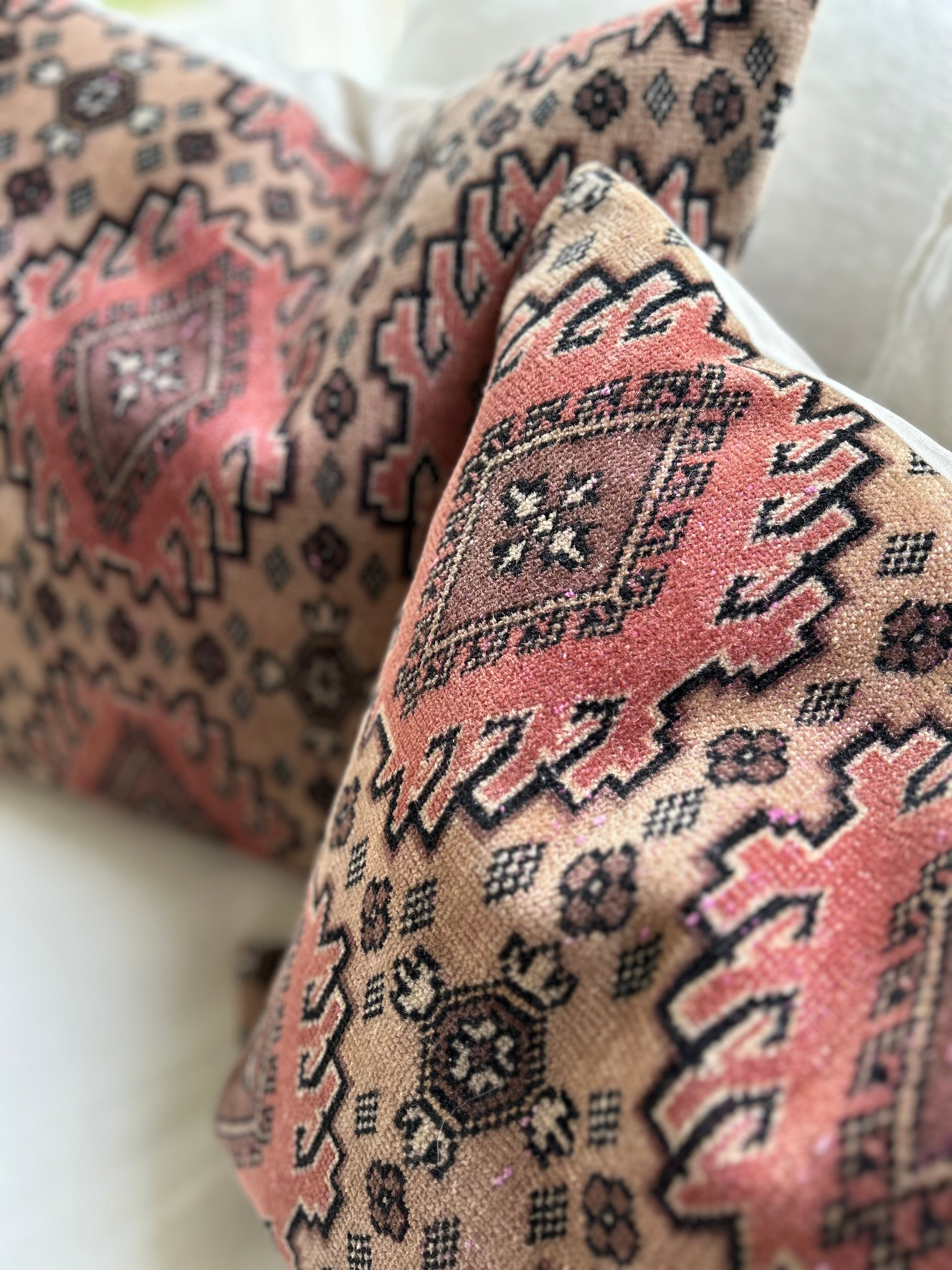 Pair of vintage cushions - browns and pinks 50 x 50cm