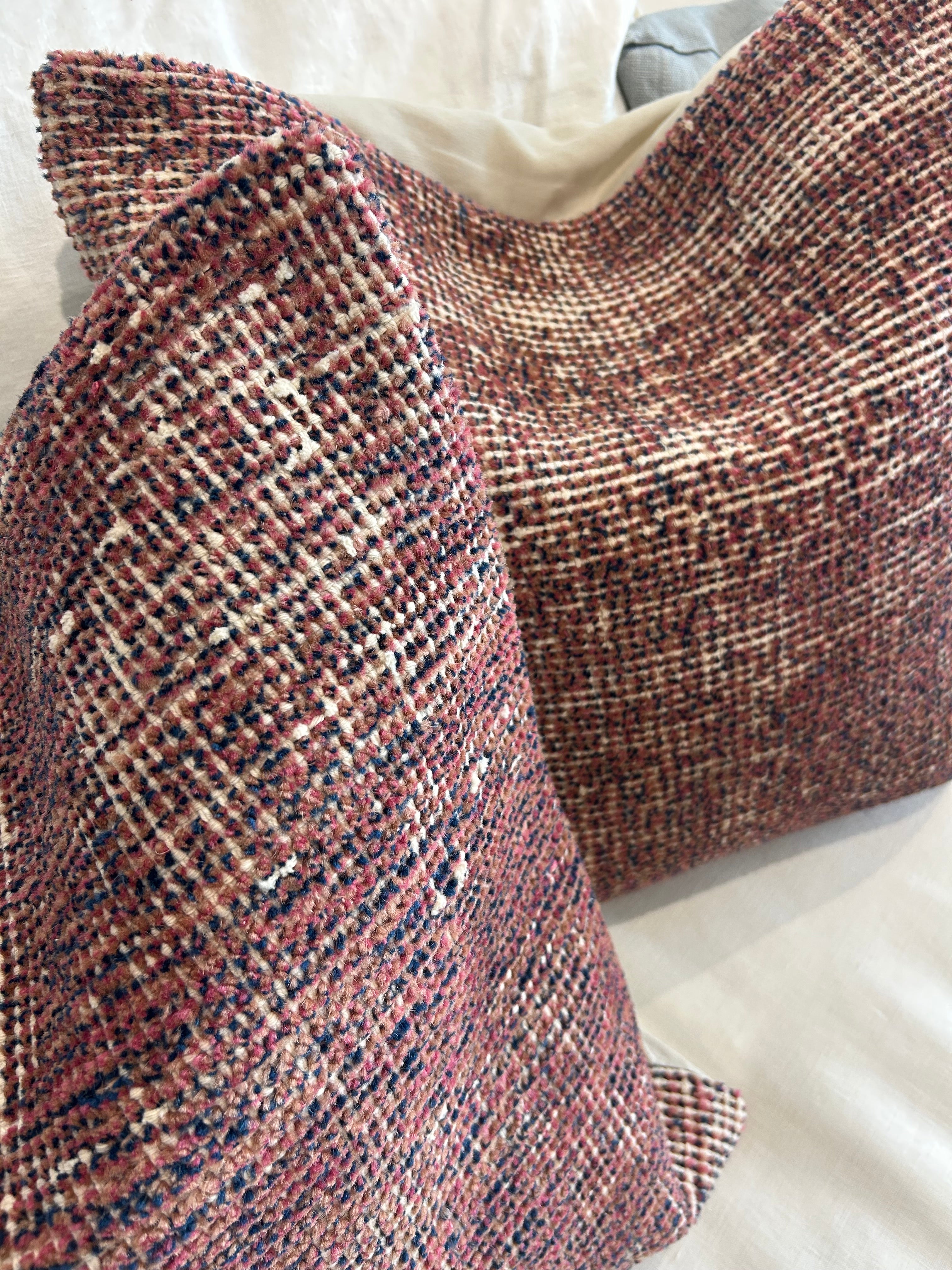 Pair of vintage cushions - deep raspberry and navy 50 x 50cm