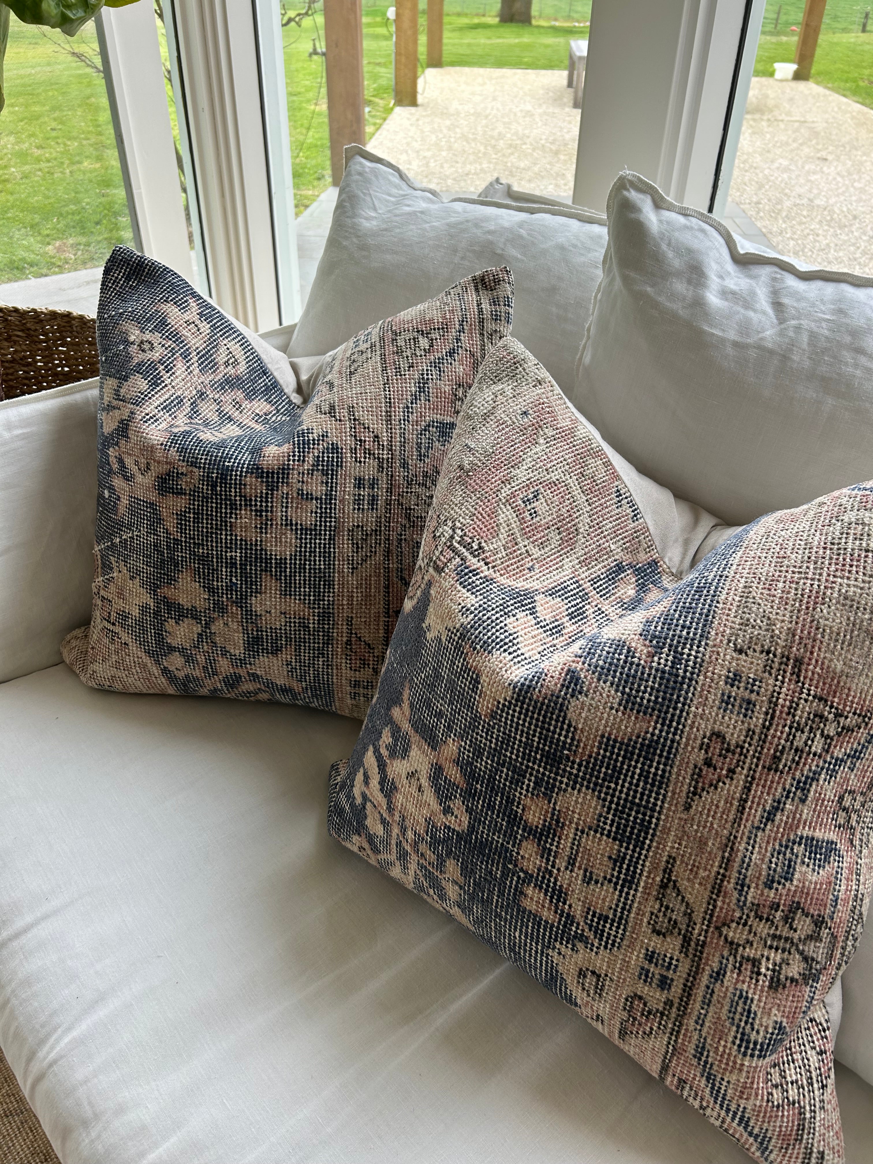 Pair of vintage cushions - navy and pink 50 x 50cm