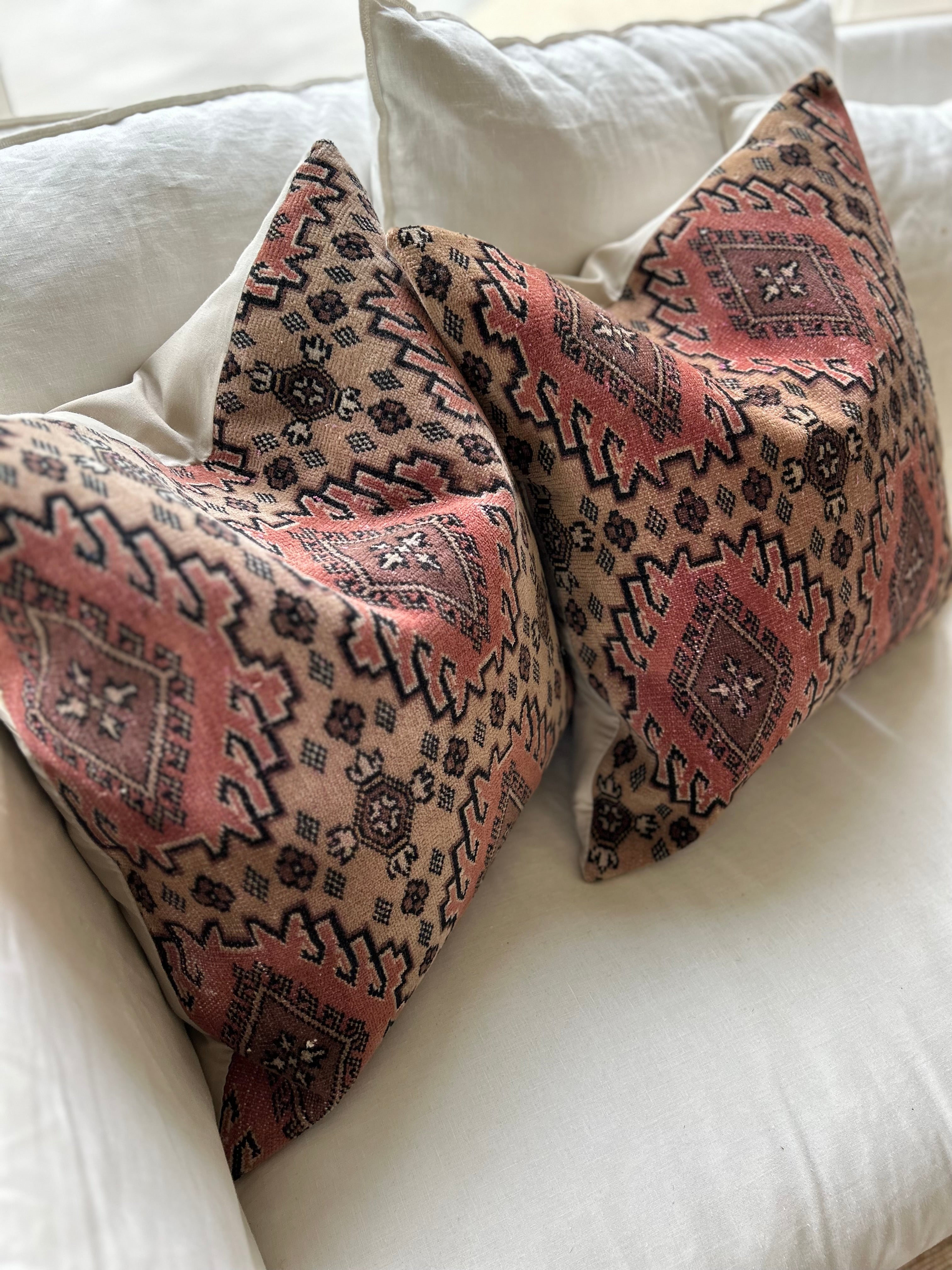 Pair of vintage cushions - browns and pinks 50 x 50cm
