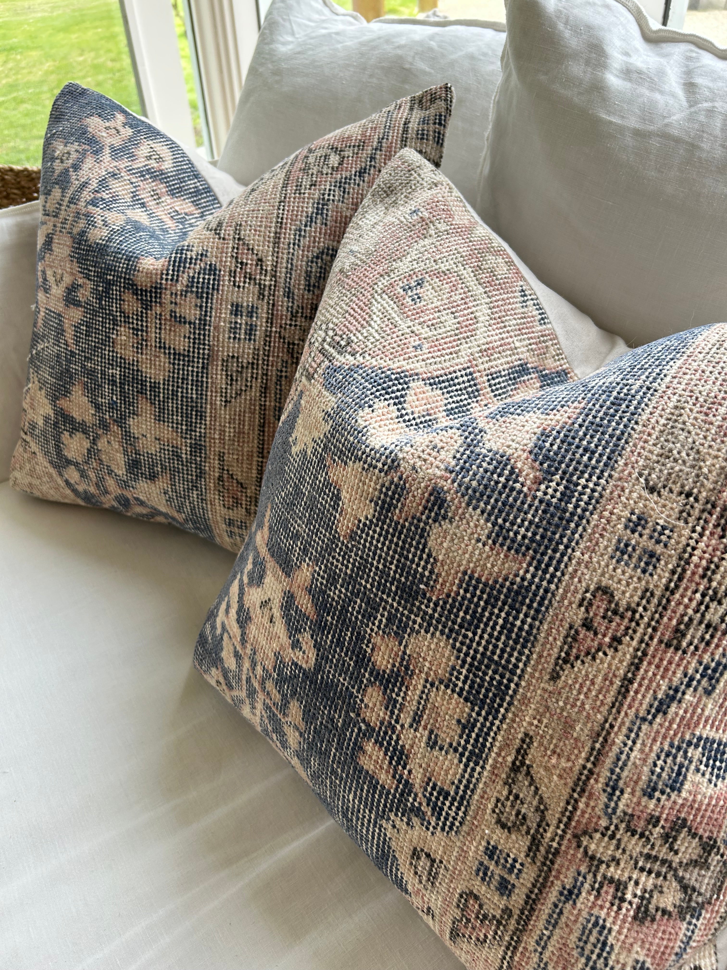 Pair of vintage cushions - navy and pink 50 x 50cm