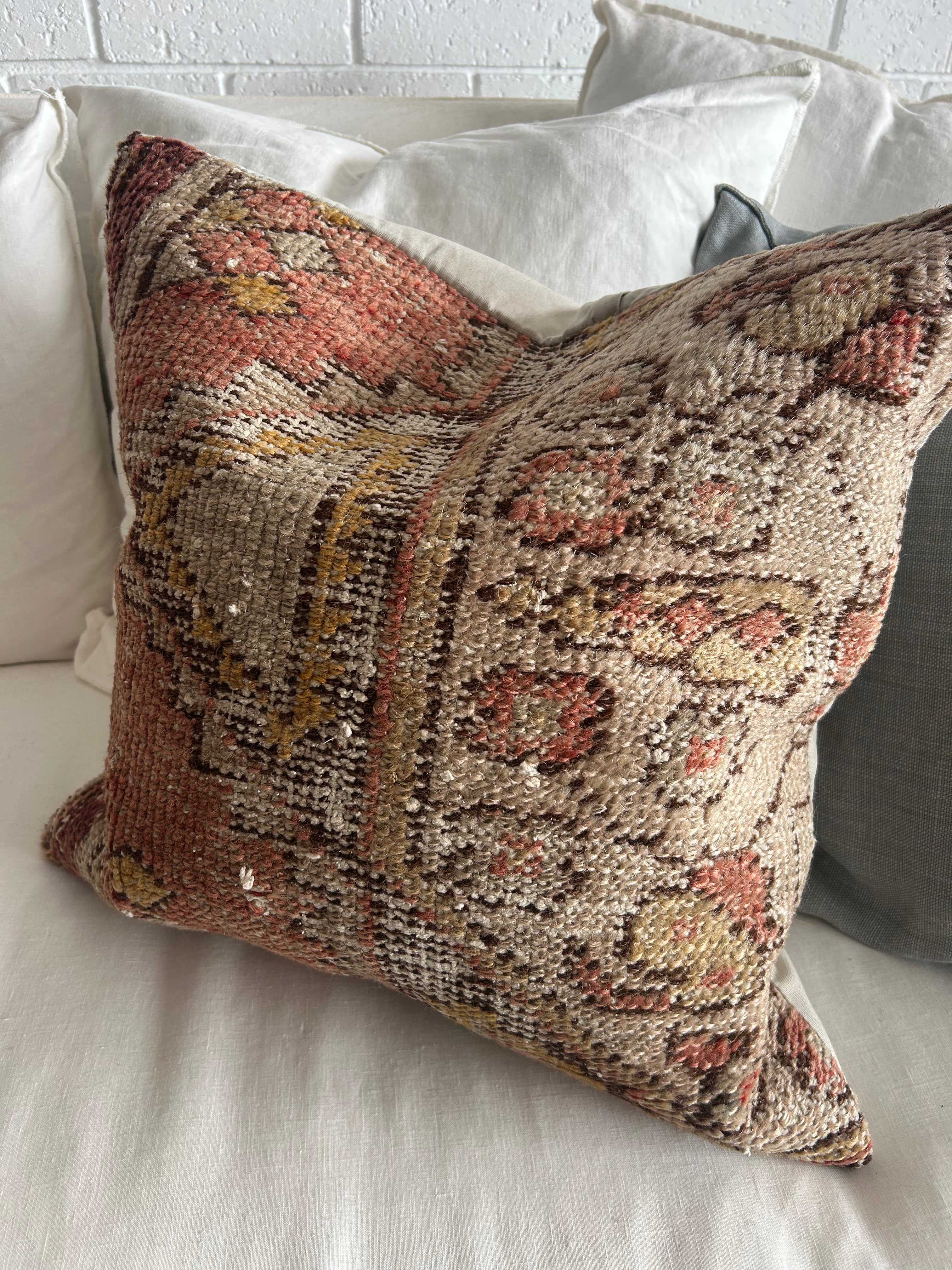 Vintage cushion - beige, watermelon and mustard 50 x 50cm