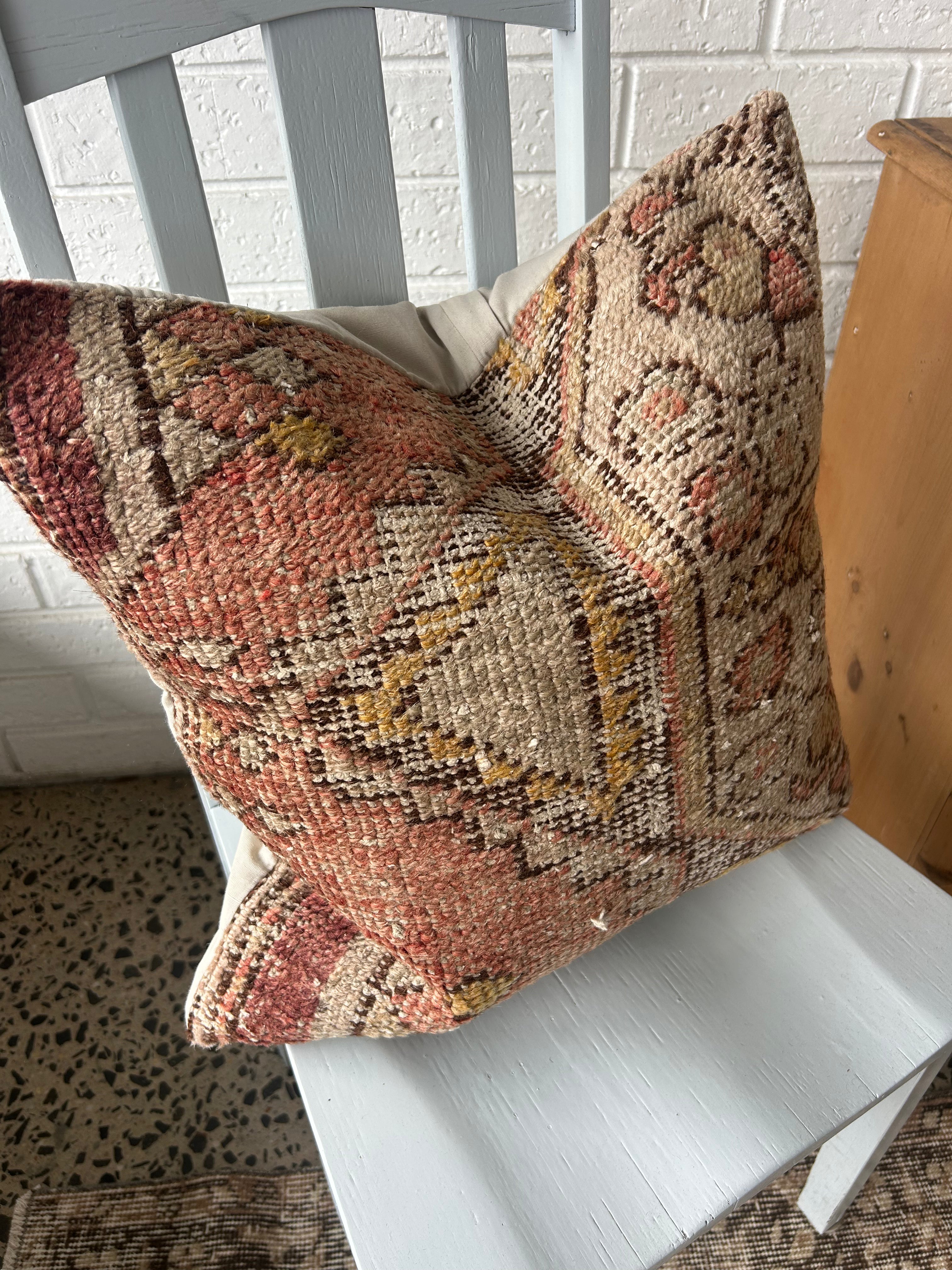 Vintage cushion - beige, watermelon and mustard 50 x 50cm