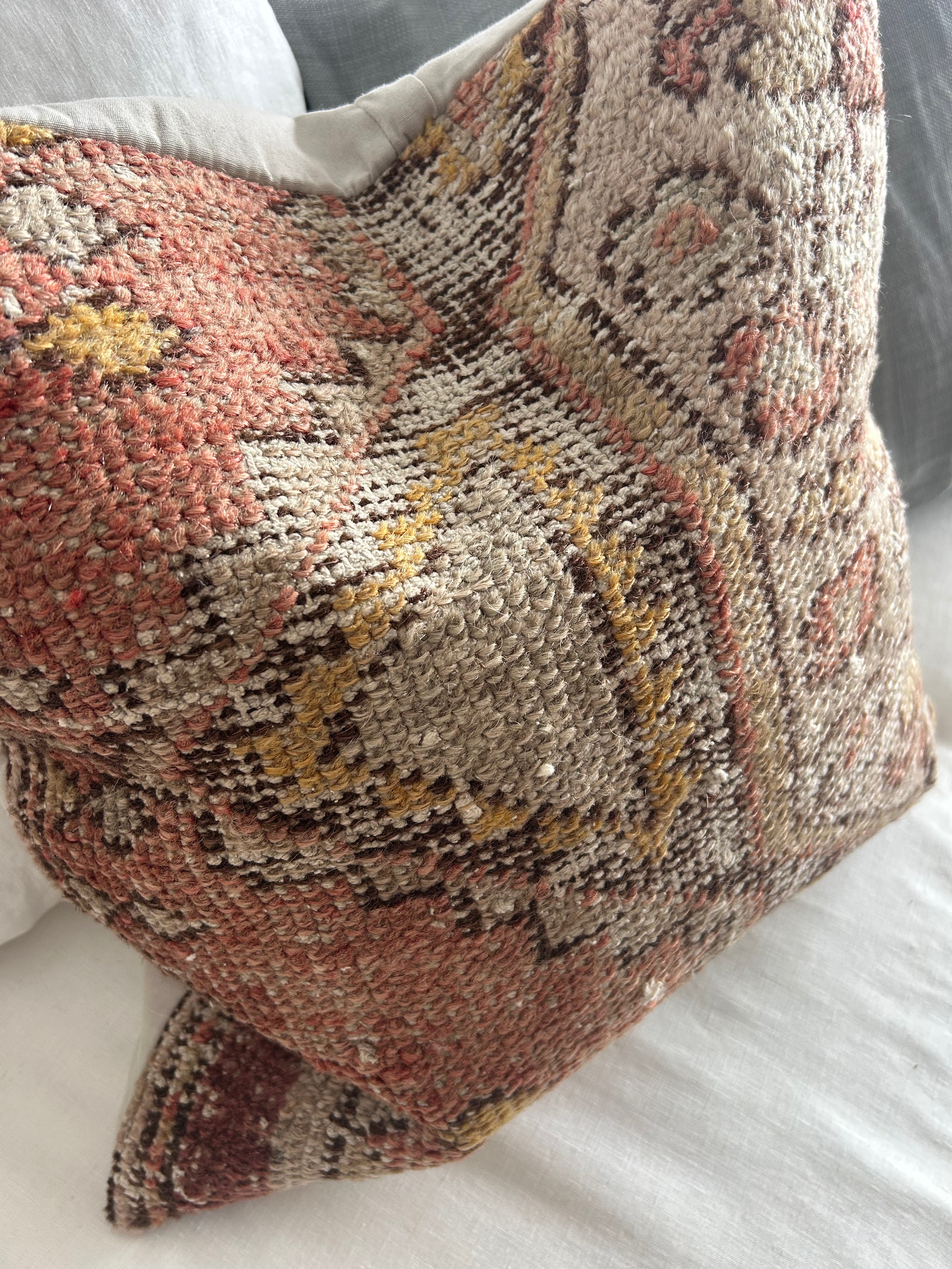 Vintage cushion - beige, watermelon and mustard 50 x 50cm